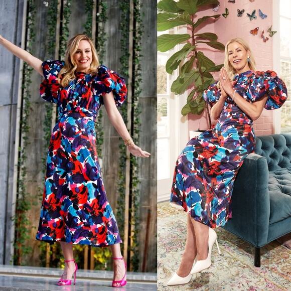 ROTATE BIRGER CHRISTENSEN 
Dawn Open-Back Printed Satin Midi Dress Size 2 XS - Picture 1 of 13